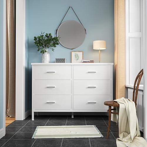 BOLUO Black Dresser for Bedroom 6 Drawer,Wide Dresser TV Stand for 60" TV Dressers & Chests of Drawers Fabric Dresser for Closet Modern