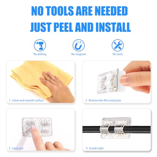 Keviyi Hooks for Outdoor String Lights Clips: 25Pcs Heavy Duty Cable Clips with Waterproof Adhesive Strips for Hanging Christmas Light - Outside UV-Resistant Clear Sticky Cord Holders Rope Organizer