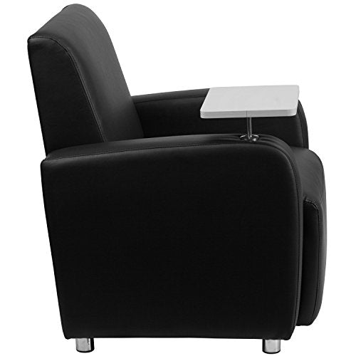 Flash Furniture George LeatherSoft Guest Chair with Tablet Arm and Cup Holder, Upholstered Tablet Arm Chair for Offices and Waiting Rooms, Black