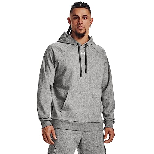 Under Armour Men's Rival Fleece Hoodie, (025) Castlerock Light Heather / / White, Large