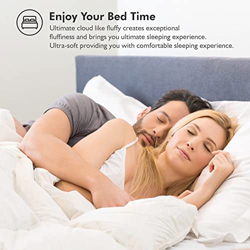 Luxurious King/California King Size Goose Down Fiber Waterfowl Feather Fiber Comforter Duvet, 100% Egyptian Cotton Cover, 58 oz. Fill Weight, Baffle Box Design, White Solid