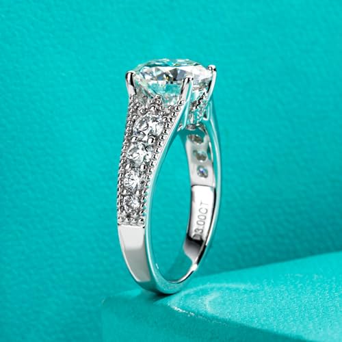 AnuClub 3.8cttw Round Cut Halo Moissanite Engagement Rings D Color VVS1 Round Cut 14K White Gold Plated 925 Sterling Silver Anniversary Wedding Promise Ring, Christmas Gift for Women 10