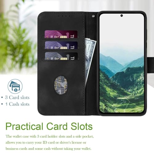 S23 Case Wallet,for Galaxy S23 Wallet Case,Card Holder Leather Kick-stand Flip Cases Protector,S23 Phone Case Strap,Magnetic Shockproof Protective Cover for Samsung S23 2023 (Black)