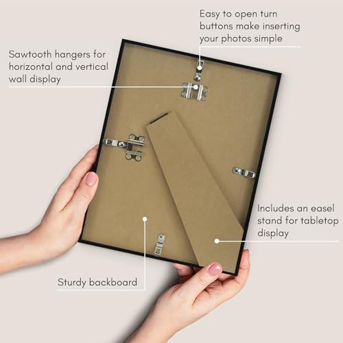Americanflat 8.5x11 Picture Frame with Shatter-Resistant Glass - Streamline Collection - Thin Border Photo Frame for Wall and Tabletop Display - Hanging Hardware and Easel Back Included - Black