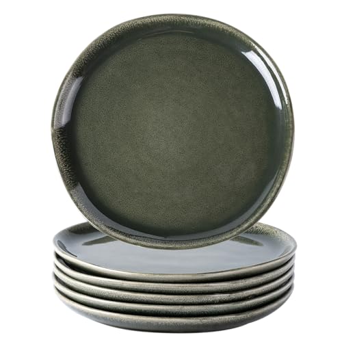 AmorArc Ceramic Plates Set of 6, 8.5 Inch Handmade Reactive Glaze Stoneware Plates set for Dessert, Salad, Appetizer, Small Dinner Plates, Microwave & Dishwasher Safe, Scratch Resistant