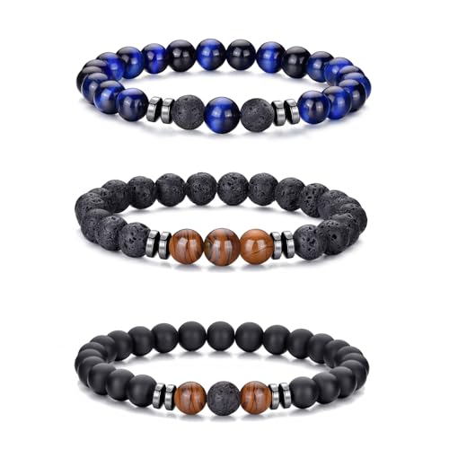 VEEDOFA Lava Stone Bracelet Bracelets for Men Adjustable Lava Rock Bracelets jewelry for Men Gifts Pulseras Para Hombres Bead Bracelet