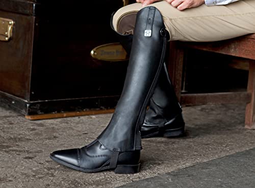 Huntley Equestrian 01004 Ultra Soft Custom Fit Along with Flexibility & Stability Premium Leather Half Chaps Maximum Grip & Durability Upper Swagger Tab & Metal Pendant - Black - Extra Small