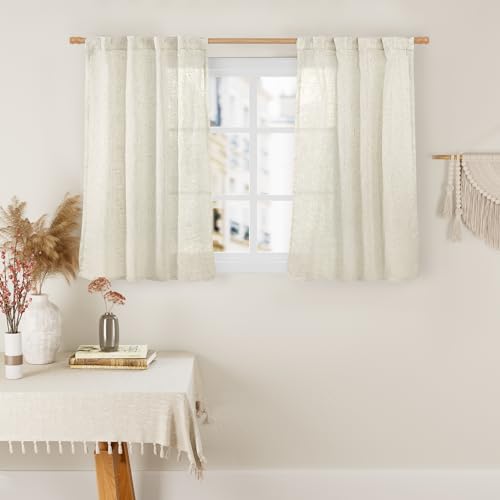 LAMIT Natural Linen Curtains for Bedroom, 84 Inch Faux Linen Textured Light Filtering Drapes Back Tab and Rod Pocket Window Panels for Living Room, Set of 2 Panels, 52 x 84 Inch, Light Grey