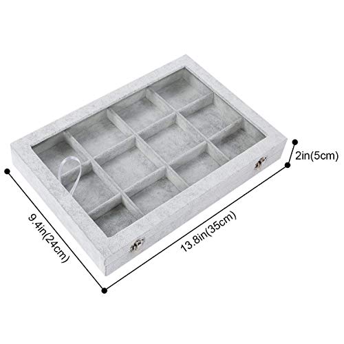 Wudygirl Velvet Jewelry Organizer 2 Layer Jewelry Box Rings Earrings Necklace Organizer Tray Stackable Grid Removable Case Clear Lid(2 Layer)