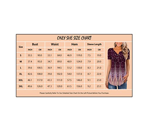 ONLYSHE Casual Shirts for Woman Short Sleeve Fit and Flare Vneck Button Summer Floral Blouse TealWhite S