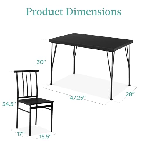 Best Choice Products 5-Piece Metal and Wood Indoor Modern Rectangular Dining Table Furniture Set for Kitchen, Dining Room, Dinette, Breakfast Nook w/ 4 Chairs - Black