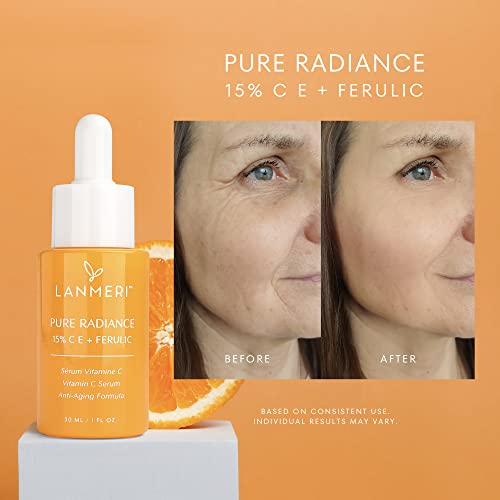 Vitamin C Face Serum - CE Ferulic Facial Serum with 15% Pure L-Ascorbic Acid, Ferulic Acid, Vitamin E, & Hyaluronic Acid - Anti Aging, Anti Wrinkle Skin Brightening Serum, 30ml/1oz.