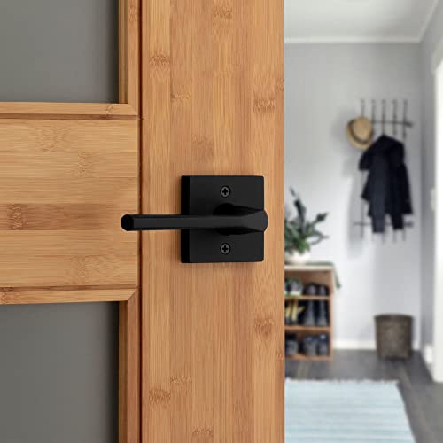 Kwikset 91540-034 Lisbon Door Handle Lever with Modern Contemporary Slim Square Design for Home Hallway or Closet Passage in Iron, Matte Black