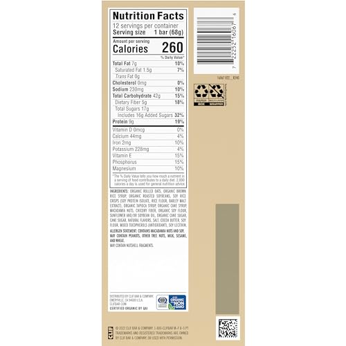 Clif Bar - White Chocolate Macadamia Nut Flavor - Made with Organic Oats - 9g Protein - Non-GMO - Plant Based - Energy Bars - 2.4 oz. (12 Pack)