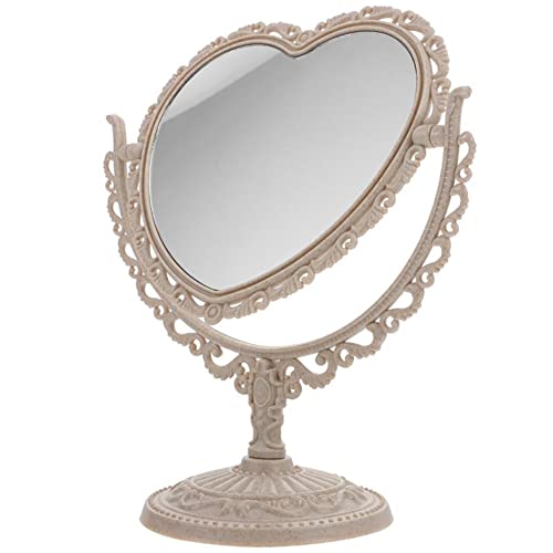 AKOAK Heart-Shaped Cosmetic Mirror - Plastic, Double-Sided, Rotatable, Lightweight - Bathroom & Bedroom Mirror (Beige)