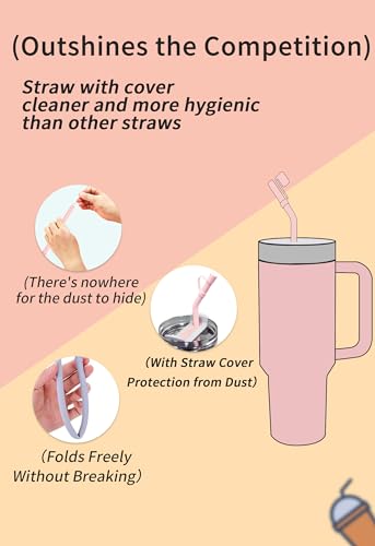 Doboli Replacement 13 inch Long Silicone Straw With Straw Cover,Compatible with Stanley 40 oz 30 oz Cup Tumbler, 6 Pack Reusable Bent Straw with Cleaning Brush,for Stanley Tumbler Accessorie