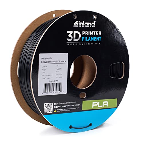 INLAND 2 Pack PLA 3D Printer Filament - 3D Printing PLA Filament Bundle 1.75mm, Dimensional Accuracy +/- 0.03mm - 2kg Cardboard Spool (4.4lbs), Black PLA