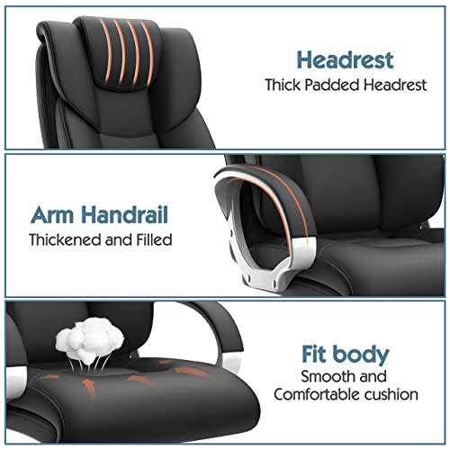 Office Chair, 350lbs Executive Leather Chair Home Office Desk Chairs, Ergonomic Computer Gaming Chair with Arm Padded, High Back Big and Tall Office Chairs with 360 Degree Rolling Wheels, Black