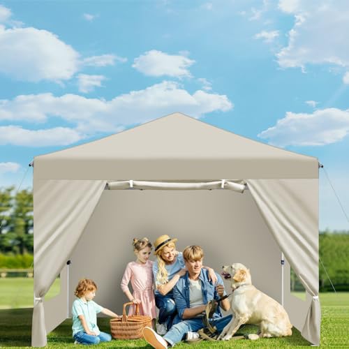 RHOLUTA 6.5x6.5 Pop Up Canopy Tent with 4 Removable Sidewalls, Ez Pop Up Outdoor Canopy, Adjustable Waterproof Canopy with Roller Bag, 4 Sand Bags, 4 Ropes and 8 Stakes