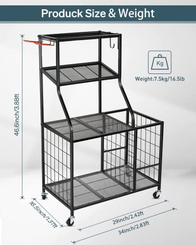 Weight Rack For Dumbbells Storage - Home Gym Storage Yoga Mat Storage Rack Workout Equipment Storage Rack for Kettlebells, Multifunction Exercise Equipment Gym Rack Organizer with Wheels and Hooks