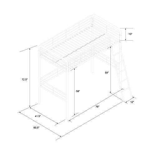 DHP Tommy Twin Metal Loft Bed, Off White