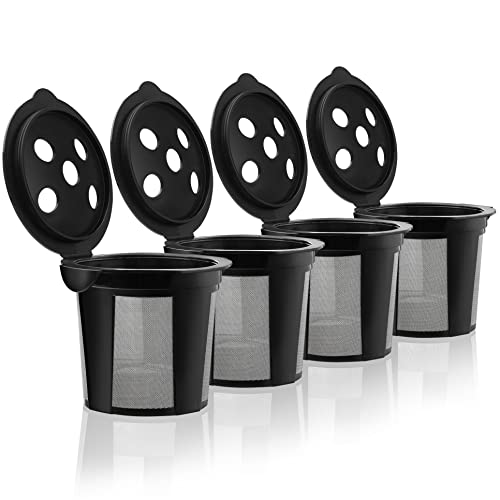 4 Reusable K Cups for Keurig K Supreme, K Supreme Plus, K Slim with Multistream Technology, K-Duo Hot & Iced - 4 Black Refillable Kcups Coffee Filters for Keurig Coffee Makers