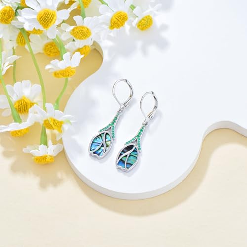 KNTTZZI Tulip Dangle Earrings 925 Sterling Silver Tulip Drop Earrings Hypoallergenic Abalone Shell Tulip Earring Jewelry Valentine's Day Birthday Gifts for Women