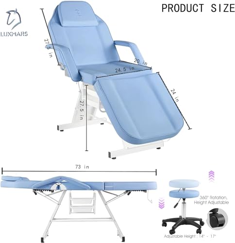 LUXMARS Facial Chair, Tattoo Chair Massage Bed with Hydraulic Stool for Professional Massage Facial Lash Beauty Spa, White