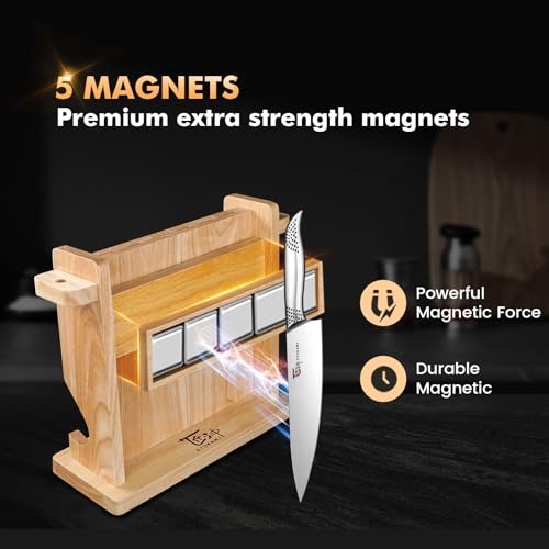 SYOKAMI Knife Block Set, 14 Pieces Japanese Style Knife Set With Magnetic Holder, High Carbon Stainless Steel Ultra Sharp Knives With Ergonomic Handle, Including Sharpener And Shears, Black Dot
