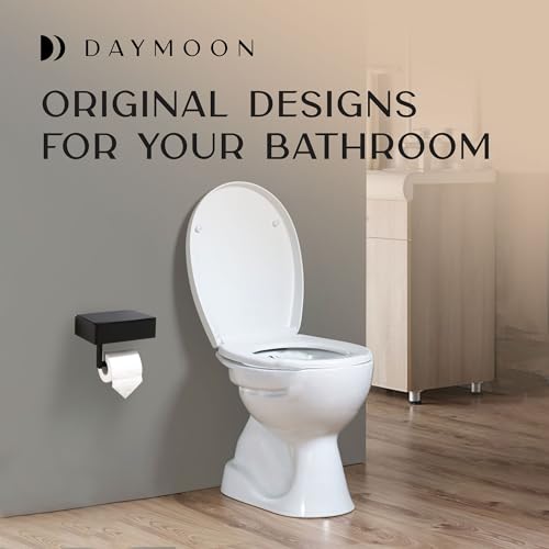 Day Moon™ Matte Black Toilet Paper Holder Free Standing Toilet Paper Holder with Storage - Toilet Paper Stand and Tissue Holder for Bathroom - Toilet Paper Holder with Shelf and Wipe Holder