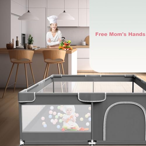 Baby Playpen for Babies and Toddlers 50 x 50 inch, Baby Play Yards Indoor & Outdoor, Sturdy Safety Baby Play Pen with Soft Breathable Mesh, Baby Fence
