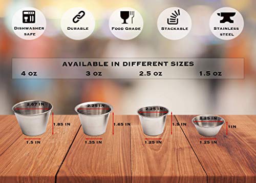 EHOMEA2Z Ramekins Stainless Steel Condiment Sauce Cups, Metal Ramekins, Commercial Grade, Multifunctional, Ideal for All Hot and Cold Sauces, Individual Portion Cups (12, 1.5 oz)