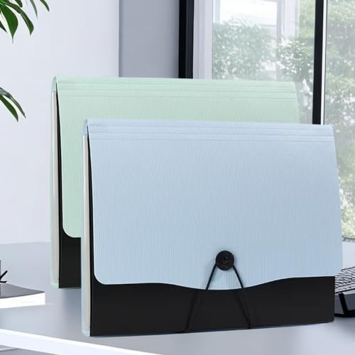 TFDLCG zm 13 Pocket Expanding File Folder,2 Pack Portfolio Accordion File Organizer,A4 Letter Size Paper Document Receipt Folder for Classroom, Home, Office and Travel (Blue+Green)