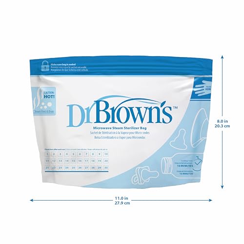 Dr. Brown's Microwave Steam Sterilizer Bags for Baby Bottles, Pacifiers, Pump Parts and Accessories, Travel Baby Bottle Sterilizer, 30 Uses per Bag, 5-Pack