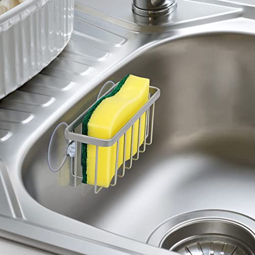 HLOOL Sponge Holder for Kitchen Sink, Kitchen Sink Sponge Holder, Kitchen Sink Caddy,Dish Sponge Holder (Mat Silver)