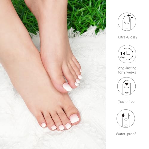 DANNI & TONI Semi Cured Gel Toenail Strips Rose Red Sparkles (Scarlet Gleam) Translucent Toenail Stickers Reverse French Gel Pedi Wraps 37 Stickers