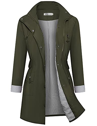 Twinklady Womens Rain Coat Lightweight Hooded Long Raincoat Outdoor Breathable Rain Jackets(Armygreen S)