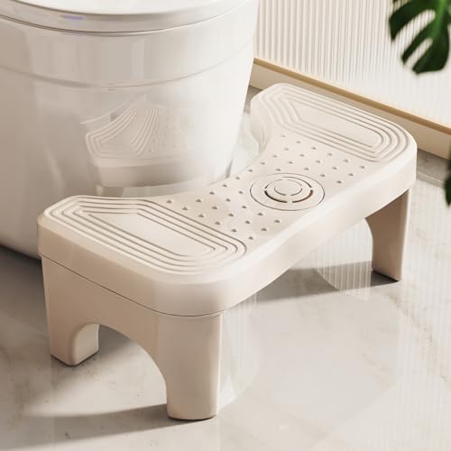 Recximi Toilet Step Stool Squat, Portable Foot Poop Stool for Bathroom Adults, 7 Inch Pooping Stool Toilet Leg Stand Raiser, Non-Slip Potty Stool Bench for Feet, Banco para Baño, Beige