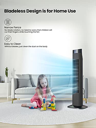 Uthfy Tower Fan for Bedroom,Fans That Blow Cold Air,80° Oscillating Fan with Remote,7.5H Timer,3 Speeds,Standing Fan Bladeless Fan Cooling Fan for Room Office 32 Inch