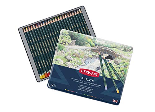 Derwent Artists Colored Pencils, 4mm Core, Metal Tin, 24 Count (32093)