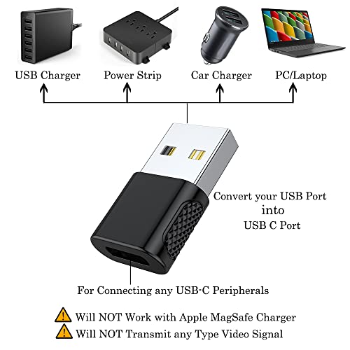AuviPal USB C Female to USB Male Adapter 2 Pack, USB Type C Cable to USB A Charger Converter for Apple Watch Ultra SE Series 8 7, iPhone 14 13 12 11, AirPods, iPad and More - Black