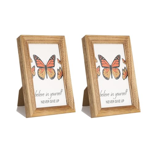 wyooxoo 5x7 Picture Frame, Rustic Solid Wood Photo Frames - Horizontal and Vertical for Wall and Tabletop - Set of 2 (Carbonized Brown)