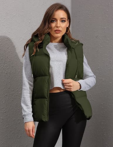 EsheSy Women's Puffer Vest with Removable Hood Sleeveless Full Zip Quilted Down Jacket(ArmyGreen-S)