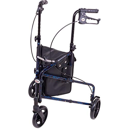 Carex 3 Wheel Walker for Seniors, Foldable, Rollator Walker with Three Wheels, Three Wheel Rolling Walker Height Adjustable for Seniors, Blue, Trio, Folding