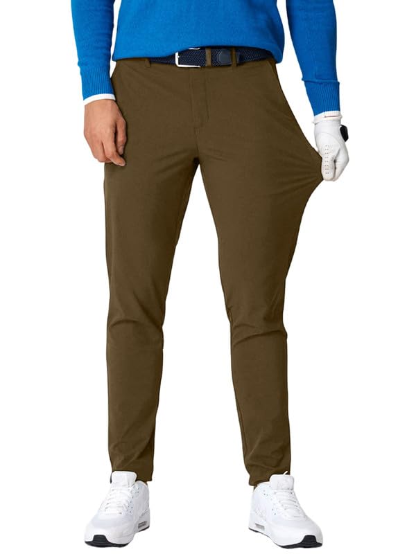 JMIERR Mens Golf Pants Slim Fit Stretch Dress Pants Running Travel Casual Pants for Men with Pockets Dark Brown