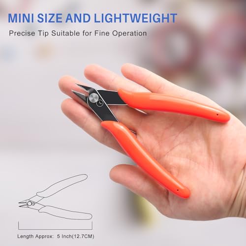NICE-POWER 5 Inch Wire Cutter, Zip Tie Cutters Micro Flush Cutter Precision Wire Clippers Hobby Snips Small Side Cutting Pliers for cutting small wires, models, jewelry making,Floral Art,3d Print(Red)