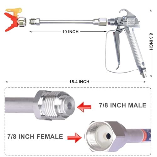 JWGJW Airless Paint Spray Gun with 10 Inch Airless Extension Pole and A 517 Nozzle Tip,Swivel 1/4" Thread for Graco Titan Airless Hose Sprayers. Maximum Pressure 3600PSI(JW-120028)