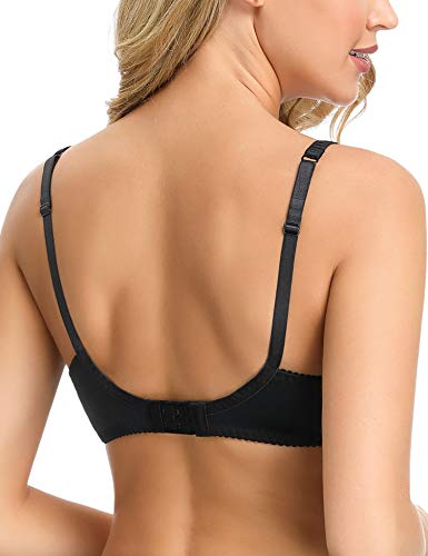 Wingslove Women's Sexy Lace Bra Non Padded Underwire Unlined Bra Full Coverage Plus Size Lace Bralette (Black, 36B)