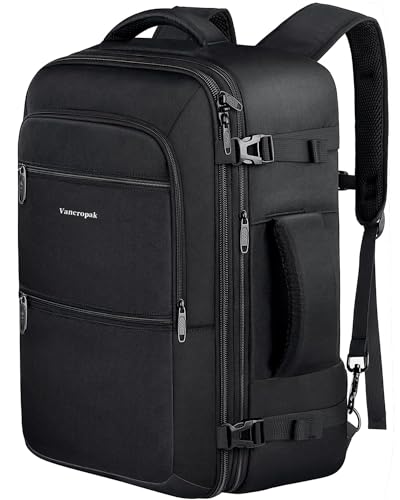 Vancropak 35L Carry on Bags for Airplanes, Luggage Backpack for Travel, Flight Approved Travel Bag for Men & Women, Water Resistant Suitcase Backpack Weekender Business Daypack Overnight Bag, Black