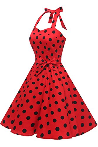 Topdress Women's Vintage Polka Audrey Dress 1950s Halter Retro Cocktail Dress Navy Blue Medium